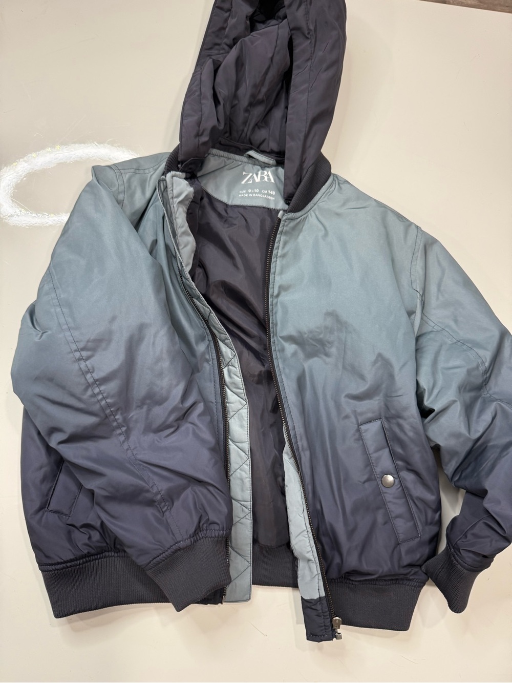 Zara Puffer Jacket Size 9-10 Gray Black Winter Coat Youth 140 A060826